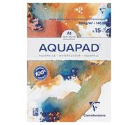 Clairefontaine 975724C Bloc Encolado Goldline Aquapad - 15 Hojas de Papel Acuarela Blanco Grano Medio Fino A1 59,4x84 cm 300g