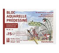 Clairefontaine 975727C - Bloc pre-dibujado de 15 hojas (2 x 6 diseños) 10 x 15 cm 300 g, París post card