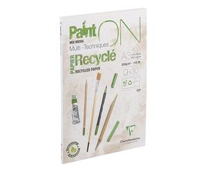 Clairefontaine 975742C PaintON - Bloc de papel multitécnico (30 hojas, 100% reciclado, superficie satinada, 29,7 x 42 cm, 250 g), color blanco