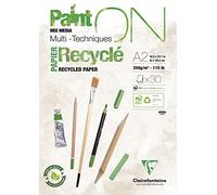 Clairefontaine 975743C PaintON - Bloc de papel multitécnico (30 hojas, 100% reciclado, superficie satinada, 42 x 59,4 cm, 250 g), color blanco