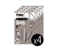 Clairefontaine 975808C - Bloque de pegamento multitécnico de PaintON - 30 hojas de papel de dibujo multitécnico de grano ligero - Gris - A5 14,8 x 21 cm 250 g - Paquete de 4 bloques