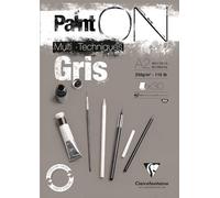 Clairefontaine 975811C Bloc Collé PaintON Multi-techniques - 30 Feuilles Papier Dessin Multi-techniques au Grain Légèrement Rugueux - Gris - A2 42x59,4 cm 250g