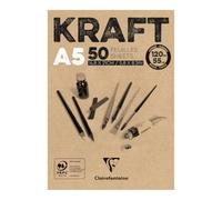 Clairefontaine 975814C Bloc Encollé Papier Kraft - 50 Feuilles Papier Kraft Vergé Brun A5 14,8x21 cm 120g - Papier Double Face pour le Croquis et le Dessin