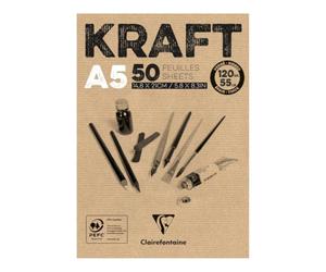 Clairefontaine 975814C Bloc Encollé Papier Kraft - 50 Feuilles Papier Kraft Vergé Brun A5 14,8x21 cm 120g - Papier Double Face pour le Croquis et le Dessin