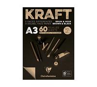 Clairefontaine 975819C - Bloc encolado de papel Kraft bicolor - 60 hojas de papel kraft marrón y negro A3 29,7 x 42 cm, 90 g - Papel de doble cara para bocetos y dibujo