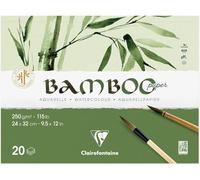 Clairefontaine 975913C - Bloc encolado 2 Lados Bamboo - 20 Hojas de Papel 100% Bambú Acuarela Blanco Natural 100% vegano - Grano Finamente Marcado Calidad Profesional 24x32 cm 250g