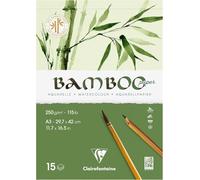 Clairefontaine 975920C - Bloc encolado 1 Lado Bamboo - 15 Hojas de Papel 100% Bambú Acuarela Blanco Natural 100% vegano - Grano Finamente Marcado Calidad Profesional A3 29,7x42 cm 250g