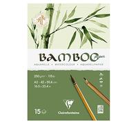 Clairefontaine 975921C - Bloc encolado 1 Lado Bamboo - 15 Hojas de Papel 100% Bambú Acuarela Blanco Natural 100% vegano - Grano Finamente Marcado Calidad Profesional A2 42x59,4 cm 250g