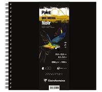 Clairefontaine 975944C - Libreta Espiral PaintON Multi-técnicas - 30 Hojas de Papel de Dibujo Multi-técnicas al Grano Ligeramente Rugeux - Negro - 23,5x23,5 cm 250g