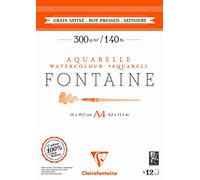 Clairefontaine 975948C - Bloc Fontaine A4 12 feuilles 300g Grain Satiné Collé 2 Côtés