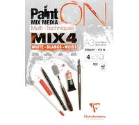 Clairefontaine 975996C - Bloc Collé PaintON MIX4 Multi-techniques A3 29,7x42 cm 250g - 12 Feuilles Papier Dessin Multi-techniques - Assorti de 4 Papiers Blancs x3 Feuilles