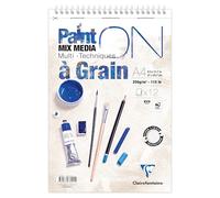 Clairefontaine 976001C Bloc Spiralé Micro-Perforé PaintON A Grain A4 21x29,7 cm 250g - 12 Feuilles Papier Dessin Multi-techniques au Grain Prononcé - Blanc