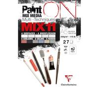 Clairefontaine 976010C - Bloc Pegado PaintON MIX11 A5 14,8x21 cm 250g - 27 Hojas de Papel de Dibujo Multi-técnicas - Surtido de 11 Papeles Multi-técnicas
