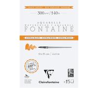 Clairefontaine 976017C - Bloque encolado (4 lados, fuente extra blanca, 15 hojas, papel de acuarela extra blanco, 100% algodón, grano satinado, calidad profesional, 10 x 15 cm, 300 g)
