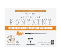 Clairefontaine 976018C Bloc Encollé 4 Côtés Fontaine Extra Blanc - 15 Feuilles Papier Aquarelle Extra Blanc 100% Coton Grain Satiné - Qualité Professionnelle 20x15cm 300g