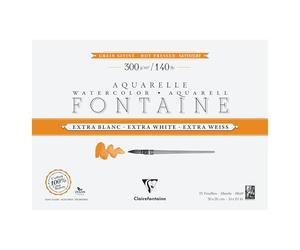 Clairefontaine 976021C - Bloque encolado (4 lados, fuente extra blanca, 15 hojas, papel de acuarela extra blanco, 100% algodón, grano satinado, calidad profesional, 36 x 26 cm, 300 g)
