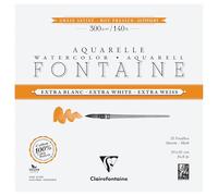 Clairefontaine 976025C Bloc Encollé 4 Côtés Fontaine Extra Blanc - 15 Feuilles Papier Aquarelle Extra Blanc 100% Coton Grain Satiné - Qualité Professionnelle 20x20cm 300g