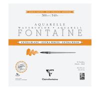 Clairefontaine 976026C Bloc encolado 4 Lados Fontaine Extra Blanco - 15 Hojas Papel Acuarela Extra Blanco 100% Algodón Grano Satinado - Calidad Profesional 30x30cm 300g