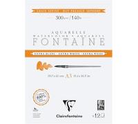 Clairefontaine 976028C - Bloc de papel de acuarela extra blanco de 2 caras, 12 hojas, papel de acuarela extra blanco, 100% algodón de grano satinado, calidad profesional, A3, 300 g