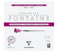 Clairefontaine 976045C Bloc Encollé 4 Côtés Fontaine Extra Blanc - 15 Feuilles Papier Aquarelle Extra Blanc 100% Coton Grain Fin - Qualité Professionnelle 20x20cm 300g