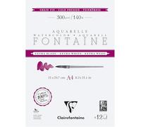 Clairefontaine 976047C - Bloque encolado (2 lados, fuente extra blanca, 12 hojas, papel de acuarela extra blanco, 100% algodón, grano fino, calidad profesional, A4, 300 g)