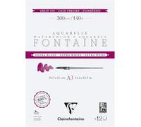 Clairefontaine 976048C Bloc Encolado 2 Lados Fontaine Extra Blanco - 12 Hojas Papel Acuarela Extra Blanco 100% Algodón Grano Fin - Calidad Profesional A3 300g