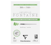 Clairefontaine 976077C Bloc Encollé 4 Côtés Fontaine Extra Blanc Grain Torchon 10x15cm 300g - 15 Feuilles Papier Aquarelle Extra Blanc 100% Coton - Qualité Professionnelle
