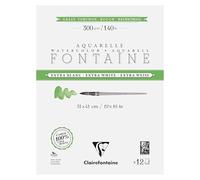 Clairefontaine 976082C Bloc Encollé 4 Côtés Fontaine Extra Blanc Grain Torchon 31x41cm 300g - 15 Feuilles Papier Aquarelle Extra Blanc 100% Coton - Qualité Professionnelle