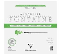 Clairefontaine 976085C Bloc Encollé 4 Côtés Fontaine Extra Blanc Grain Torchon 20x20cm 300g - 15 Feuilles Papier Aquarelle Extra Blanc 100% Coton - Qualité Professionnelle