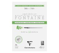 Clairefontaine 976087C Bloc Encollé 2 Côtés Fontaine Extra Blanc Grain Torchon A4 21x29,7 cm 300g - 12 Feuilles Papier Aquarelle Extra Blanc 100% Coton - Qualité Professionnelle