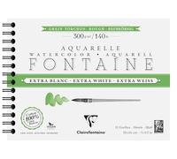 Clairefontaine 976090C Album Spiralé Fontaine Extra Blanc Grain Torchon 18x24cm 300g - 12 Feuilles Papier Aquarelle Extra Blanc 100% Coton - Qualité Professionnelle