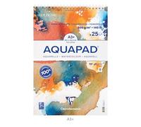 Clairefontaine 976104C Aquapad A3 - Bloque espiral microperforado (29,7 x 42 cm, 300 g, 25 hojas, papel de acuarela blanco, grano medio fino, ideal para la técnica húmeda