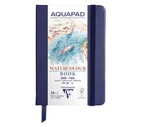 Clairefontaine 976110C Carnet Cousu Aquapad A6 10,5x14,8 cm 300g - 24 Feuilles Papier Aquarelle Blanc Naturel - Format Portrait - Couverture Rigide Bleu Nuit
