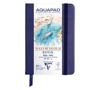 Clairefontaine 976110C Libreta Cosida Aquapad A6 10,5x14,8 cm 300g - 24 Hojas de Papel Acuarela Blanco Natural - Formato Vertical - Cubierta Rígida Azul Noche