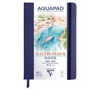 Clairefontaine 976111C Libreta Cosida Aquapad 14x21 cm 300g - 24 Hojas de Papel Acuarela Blanco Natural - Formato Vertical - Cubierta Rígida Azul Noche