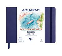 Clairefontaine 976112C Libreta Cosida Aquapad 21x14 cm 300g - 24 Hojas de Papel Acuarela Blanco Natural - Formato Horizontal - Cubierta Rígida Azul Noche