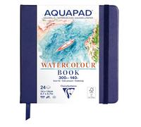 Clairefontaine 976113C Libreta Cosida Aquapad 14x14 cm 300g - 24 Hojas de Papel Acuarela Blanco Natural - Formato Cuadrado - Cubierta Rígida Azul Noche