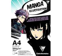 Clairefontaine 976163C - Bloc encolado de papel manga ilustración A4, 21 x 29,7 cm, 250 g, 25 hojas, papel de dibujo blanco, extra liso, papel ideal para el dibujo manga con lápiz, tinta y fieltros