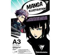 Clairefontaine 976164C Bloc Encollé Papier Manga Illustration A3 29,7x42 cm 250g - 25 Feuilles Papier Dessin Blanc Extra Lisse - Papier idéal pour le Dessin Manga au Crayon, à l’Encre et aux Feutres
