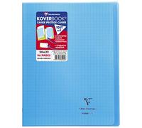 Clairefontaine 981402C - Un paquet de 10 cahiers piqués Koverbook 96 pages 24x32 cm 90g grands carreaux, couverture polypro (plastique) transparente, Bleu