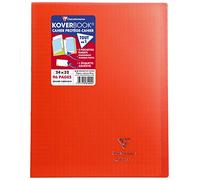 Clairefontaine 981404C - Un paquet de 10 cahiers piqués Koverbook 96 pages 24x32 cm 90g grands carreaux, couverture polypro (plastique) transparente; Rouge