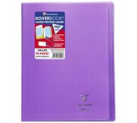 Clairefontaine 981405C - Un paquet de 10 cahiers piqués Koverbook 96 pages 24x32 cm 90g grands carreaux, couverture polypro (plastique) transparente, Violet