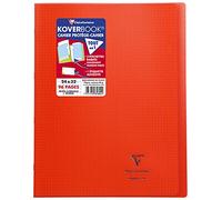 Clairefontaine 981604C Un Cahier Agrafé Koverbook Rouge - 24x32 cm 96 Pages Petits Carreaux avec Marge Papier Clairefontaine Blanc 90 g - Couverture Polypro