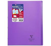 Clairefontaine 981605C - Un paquet de 10 cahiers piqués Koverbook 96 pages 24x32 cm 90g petits carreaux avec marge, couverture polypro (plastique) transparente, Violet