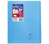 Clairefontaine 984402C - Un paquet de 10 cahiers piqués Koverbook 48 pages 24x32 cm 90g grands carreaux, couverture polypro (plastique) transparente, Bleu