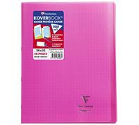 Clairefontaine 984408C - Un paquet de 10 cahiers piqués Koverbook 48 pages 24x32 cm 90g grands carreaux, couverture polypro (plastique) transparente, Rose