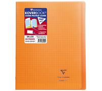 Clairefontaine 984409C - Un paquet de 10 cahiers piqués Koverbook 48 pages 24x32 cm 90g grands carreaux, couverture polypro (plastique) transparente, Orange