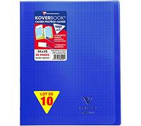 Clairefontaine 984422C - Un paquet de 10 cahiers piqués Koverbook 48 pages 24x32 cm 90g grands carreaux, couverture polypro (plastique) transparente, Bleu marine