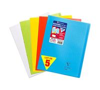 Clairefontaine 984450AMZC Lot de 5 Cahiers Agrafés Koverbook - 24x32 cm - 48 Pages Grands Carreaux - Papier Blanc 90 g - Couverture Polypro (Bleu, Vert, Rouge, Jaune, Incolore)
