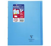 Clairefontaine 984602C - Un paquet de 10 cahiers piqués Koverbook 48 pages 24x32 cm 90g petits carreaux avec marge, couverture polypro (plastique) transparente, Bleu